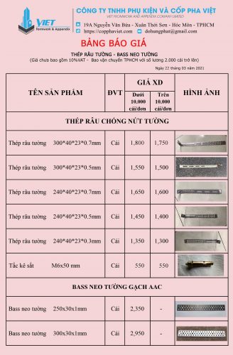 Bảng giá tham khảo khi sử dụng thép râu tường 